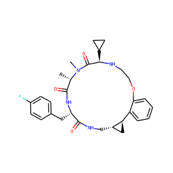 C[C@H]1C(=O)N[C@@H](Cc2ccc(F)cc2)C(=O)NC[C@H]2C[C@@H]2c2ccccc2OCCN[C@H](C2CC2)C(=O)N1C ZINC001772598162