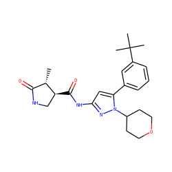 C[C@H]1C(=O)NC[C@@H]1C(=O)Nc1cc(-c2cccc(C(C)(C)C)c2)n(C2CCOCC2)n1 ZINC000169707118