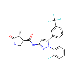 C[C@H]1C(=O)NC[C@@H]1C(=O)Nc1cc(-c2cccc(C(F)(F)F)c2)n(-c2ccccc2F)n1 ZINC000169707164