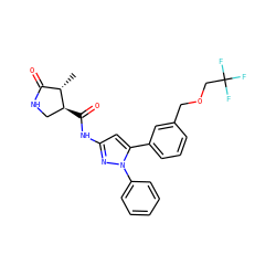 C[C@H]1C(=O)NC[C@@H]1C(=O)Nc1cc(-c2cccc(COCC(F)(F)F)c2)n(-c2ccccc2)n1 ZINC000169707442