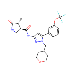 C[C@H]1C(=O)NC[C@@H]1C(=O)Nc1cc(-c2cccc(OC(F)(F)F)c2)n(CC2CCOCC2)n1 ZINC000169707139