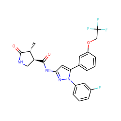 C[C@H]1C(=O)NC[C@@H]1C(=O)Nc1cc(-c2cccc(OCC(F)(F)F)c2)n(-c2cccc(F)c2)n1 ZINC000169707157