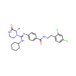 C[C@H]1C(=O)NCCN1/C(=N/c1ccc(C(=O)NCCc2ccc(Cl)cc2Cl)cc1)NC1CCCCC1 ZINC000013581476