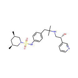 C[C@H]1C[C@@H](C)CN(S(=O)(=O)Nc2ccc(CC(C)(C)NC[C@H](O)c3cccnc3)cc2)C1 ZINC000026959222
