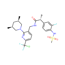 C[C@H]1C[C@@H](C)CN(c2nc(C(F)(F)Cl)ccc2CNC(=O)[C@H](C)c2ccc(NS(C)(=O)=O)c(F)c2)C1 ZINC000146287241