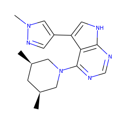 C[C@H]1C[C@@H](C)CN(c2ncnc3[nH]cc(-c4cnn(C)c4)c23)C1 ZINC000210753927