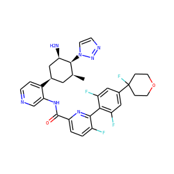 C[C@H]1C[C@@H](c2ccncc2NC(=O)c2ccc(F)c(-c3c(F)cc(C4(F)CCOCC4)cc3F)n2)C[C@@H](N)[C@H]1n1ccnn1 ZINC000261151523