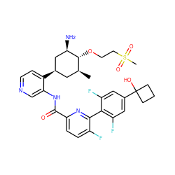 C[C@H]1C[C@@H](c2ccncc2NC(=O)c2ccc(F)c(-c3c(F)cc(C4(O)CCC4)cc3F)n2)C[C@@H](N)[C@@H]1OCCS(C)(=O)=O ZINC000261138181