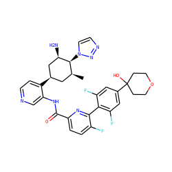 C[C@H]1C[C@@H](c2ccncc2NC(=O)c2ccc(F)c(-c3c(F)cc(C4(O)CCOCC4)cc3F)n2)C[C@@H](N)[C@H]1n1ccnn1 ZINC000261150058