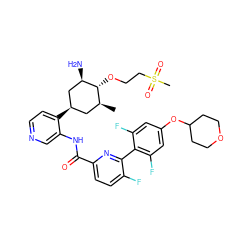 C[C@H]1C[C@@H](c2ccncc2NC(=O)c2ccc(F)c(-c3c(F)cc(OC4CCOCC4)cc3F)n2)C[C@@H](N)[C@@H]1OCCS(C)(=O)=O ZINC000261132361