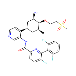 C[C@H]1C[C@@H](c2ccncc2NC(=O)c2ccc(F)c(-c3c(F)cccc3F)n2)C[C@@H](N)[C@H]1OCCS(C)(=O)=O ZINC000207214254