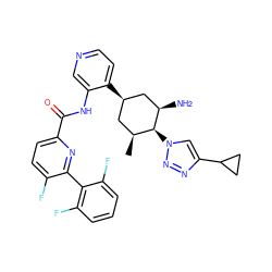 C[C@H]1C[C@@H](c2ccncc2NC(=O)c2ccc(F)c(-c3c(F)cccc3F)n2)C[C@@H](N)[C@H]1n1cc(C2CC2)nn1 ZINC000261161122