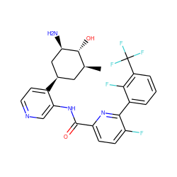 C[C@H]1C[C@@H](c2ccncc2NC(=O)c2ccc(F)c(-c3cccc(C(F)(F)F)c3F)n2)C[C@@H](N)[C@@H]1O ZINC000139688166