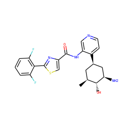 C[C@H]1C[C@@H](c2ccncc2NC(=O)c2csc(-c3c(F)cccc3F)n2)C[C@@H](N)[C@@H]1O ZINC000169706519