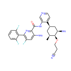 C[C@H]1C[C@@H](c2ccncc2NC(=O)c2nc(-c3c(F)cccc3F)c(F)cc2N)C[C@@H](N)[C@H]1OCCC#N ZINC000261100599