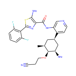 C[C@H]1C[C@@H](c2ccncc2NC(=O)c2nc(-c3c(F)cccc3F)sc2N)C[C@@H](N)[C@H]1OCCC#N ZINC000149191475