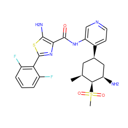 C[C@H]1C[C@@H](c2ccncc2NC(=O)c2nc(-c3c(F)cccc3F)sc2N)C[C@@H](N)[C@H]1S(C)(=O)=O ZINC000149247281