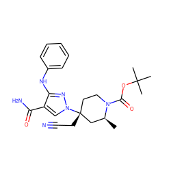 C[C@H]1C[C@](CC#N)(n2cc(C(N)=O)c(Nc3ccccc3)n2)CCN1C(=O)OC(C)(C)C ZINC000219774708