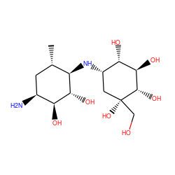 C[C@H]1C[C@H](N)[C@H](O)[C@@H](O)[C@@H]1N[C@H]1C[C@](O)(CO)[C@@H](O)[C@H](O)[C@H]1O ZINC000084687400