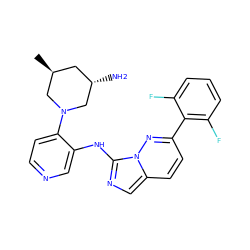 C[C@H]1C[C@H](N)CN(c2ccncc2Nc2ncc3ccc(-c4c(F)cccc4F)nn23)C1 ZINC000142967999