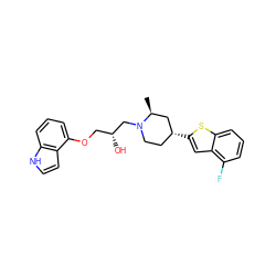 C[C@H]1C[C@H](c2cc3c(F)cccc3s2)CCN1C[C@H](O)COc1cccc2[nH]ccc12 ZINC000013535691