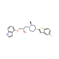 C[C@H]1C[C@H](c2cc3cc(F)ccc3s2)CCN1C[C@H](O)COc1cccc2[nH]ccc12 ZINC000013535663