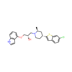 C[C@H]1C[C@H](c2cc3ccc(Cl)cc3s2)CCN1C[C@H](O)COc1cccc2[nH]ccc12 ZINC000013535707