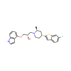 C[C@H]1C[C@H](c2cc3ccc(F)cc3s2)CCN1C[C@H](O)COc1cccc2[nH]ccc12 ZINC000013535695