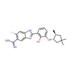 C[C@H]1CC(C)(C)C[C@@H]1Oc1cccc(-c2nc3cc(C(=N)N)c(F)cc3[nH]2)c1O ZINC000013444384