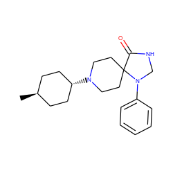 C[C@H]1CC[C@H](N2CCC3(CC2)C(=O)NCN3c2ccccc2)CC1 ZINC000100852741