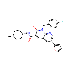 C[C@H]1CC[C@H](NC(=O)c2cc3cc(-c4ccco4)cnc3n(Cc3ccc(F)cc3)c2=O)CC1 ZINC000299827410