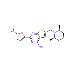 C[C@H]1CCC[C@@H](C)N1Cc1cc2c(N)nc(-c3ccc(C(F)F)o3)nc2s1 ZINC000118598654