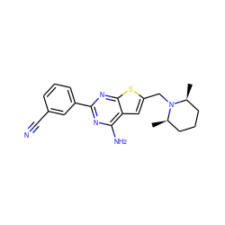 C[C@H]1CCC[C@@H](C)N1Cc1cc2c(N)nc(-c3cccc(C#N)c3)nc2s1 ZINC000118594793