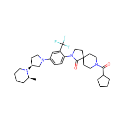 C[C@H]1CCCCN1[C@H]1CCN(c2ccc(N3CCC4(CCN(C(=O)C5CCCC5)CC4)C3=O)c(C(F)(F)F)c2)C1 ZINC000140653008