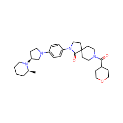 C[C@H]1CCCCN1[C@H]1CCN(c2ccc(N3CCC4(CCN(C(=O)C5CCOCC5)CC4)C3=O)cc2)C1 ZINC000140652795