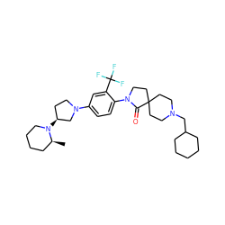 C[C@H]1CCCCN1[C@H]1CCN(c2ccc(N3CCC4(CCN(CC5CCCCC5)CC4)C3=O)c(C(F)(F)F)c2)C1 ZINC000140667693