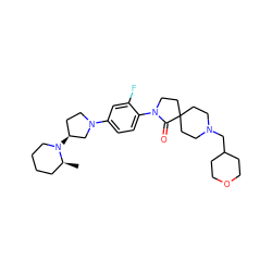 C[C@H]1CCCCN1[C@H]1CCN(c2ccc(N3CCC4(CCN(CC5CCOCC5)CC4)C3=O)c(F)c2)C1 ZINC000140667905