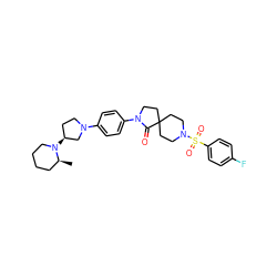 C[C@H]1CCCCN1[C@H]1CCN(c2ccc(N3CCC4(CCN(S(=O)(=O)c5ccc(F)cc5)CC4)C3=O)cc2)C1 ZINC000140652575