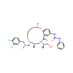 C[C@H]1CCCCO[C@@H](CN(C)Cc2ccc(Cl)c(Cl)c2)[C@H](C)CN([C@H](C)CO)C(=O)c2cc(NC(=O)Nc3ccccc3)ccc2O1 ZINC000095600890