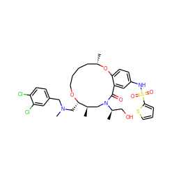 C[C@H]1CCCCO[C@@H](CN(C)Cc2ccc(Cl)c(Cl)c2)[C@H](C)CN([C@H](C)CO)C(=O)c2cc(NS(=O)(=O)c3cccs3)ccc2O1 ZINC000095601995