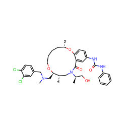 C[C@H]1CCCCO[C@H](CN(C)Cc2ccc(Cl)c(Cl)c2)[C@@H](C)CN([C@H](C)CO)C(=O)c2cc(NC(=O)Nc3ccccc3)ccc2O1 ZINC000095600142