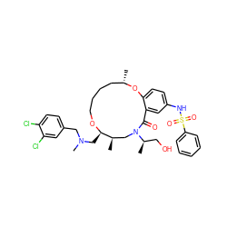 C[C@H]1CCCCO[C@H](CN(C)Cc2ccc(Cl)c(Cl)c2)[C@H](C)CN([C@H](C)CO)C(=O)c2cc(NS(=O)(=O)c3ccccc3)ccc2O1 ZINC000095603721