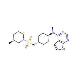 C[C@H]1CCCN(S(=O)(=O)C[C@H]2CC[C@H](N(C)c3ncnc4[nH]ccc34)CC2)C1 ZINC000261082499