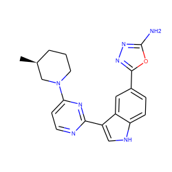 C[C@H]1CCCN(c2ccnc(-c3c[nH]c4ccc(-c5nnc(N)o5)cc34)n2)C1 ZINC000221710415