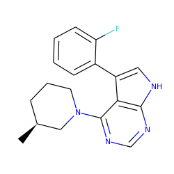 C[C@H]1CCCN(c2ncnc3[nH]cc(-c4ccccc4F)c23)C1 ZINC000210713665