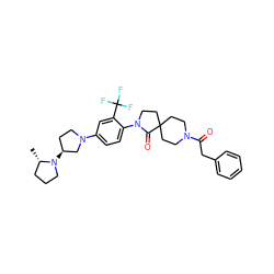 C[C@H]1CCCN1[C@H]1CCN(c2ccc(N3CCC4(CCN(C(=O)Cc5ccccc5)CC4)C3=O)c(C(F)(F)F)c2)C1 ZINC000146066355