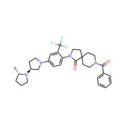 C[C@H]1CCCN1[C@H]1CCN(c2ccc(N3CCC4(CCN(C(=O)c5ccccc5)CC4)C3=O)c(C(F)(F)F)c2)C1 ZINC000140685431