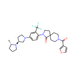 C[C@H]1CCCN1[C@H]1CCN(c2ccc(N3CCC4(CCN(C(=O)c5ccoc5)CC4)C3=O)c(C(F)(F)F)c2)C1 ZINC000140685625