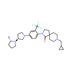 C[C@H]1CCCN1[C@H]1CCN(c2ccc(N3CCC4(CCN(CC5CC5)CC4)C3=O)c(C(F)(F)F)c2)C1 ZINC000140686044