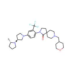 C[C@H]1CCCN1[C@H]1CCN(c2ccc(N3CCC4(CCN(CC5CCOCC5)CC4)C3=O)c(C(F)(F)F)c2)C1 ZINC000140702970